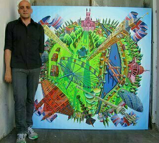 Raphael Perez  Israeli Painter , 'London City Painting Uk L...', 2016, original Painting Acrylic, 170 x 170  x 3 cm. Artwork description: 3138  london city painting, london painting, london art, london city , london city map ,  naive painters, naife artists, naive artists, naive painter, naive art, naive paintings, naive painting,         ...