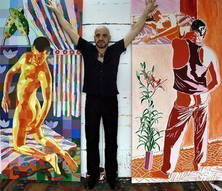 Raphael Perez  Israeli Painter , 'Nude Male Painting', 2017, original Painting Acrylic, 100 x 200  cm. Artwork description: 1758 red paintings erotic art nude male female painting...