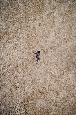 Raf Willems; Chauntel In The Desert, 2019, Original Photography Digital, 48 x 72 inches. Artwork description: 241 Aerial shot of a woman in the Jean dry lake bed, in the Mojave Desert.  Shot with a drone.  High End Acrylic Print with aluminium floating frame.  Limited Edition of 5. ...