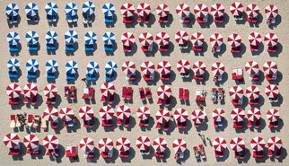 Raf Willems; American Beach, 2019, Original Photography Color, 11 x 6.3 inches. Artwork description: 241 Beach umbrellas set up as an American flag, for the 4th of July.   Acrylic Print, ready to hang.  Limited Edition of 100 prints. ...