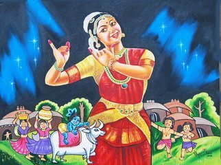 Ragunath Venkatraman; LULLABY OF LORD KRISHNA, 2010, Original Painting Oil, 18 x 24 inches. Artwork description: 241  LULLABY OF LORD KRISHNAOVER FLUTE PORTRAYED IN REALITY at BRINDAVANAPTLLY ADORNED WITH BHARATANATYA.Dancing is both an art form and a form of recreation. Dance as art may tell a story, set a mood or express an emotion. Dance unites expressions of joy and wonder all ...