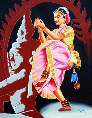 Ragunath Venkatraman; Divine Dance Of Bharathanatyam, 2016, Original Painting Oil, 18 x 24 inches. Artwork description: 241 Title: Divine Dance Of Bharathanatyam BHARATANATYAM - is a classical dance from South IndiaBharatanatyam  pronounced ba- rata- na- tiam  is a classical dance style from South India performed by both men and women. It is called the  fifth veda , and is widely considered to be the oldest ...
