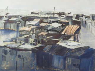 Alison Raimes; Calais Jungle 20, 2017, Original Painting Ink, 23.4 x 16.5 inches. Artwork description: 241 Calais, Jungle, Refugee, Crisis, migrants, conflict, war, exiles...