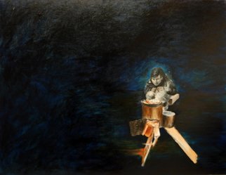 Alison Raimes; We Are All Refugees 1, 2018, Original Painting Oil, 36 x 28.5 inches. Artwork description: 241 Calais, refugees, refugee, Jungle, Dunkirk, war, migrant, exile...