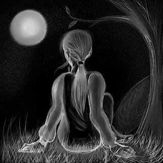 Raine Thomas; Moon Gazing, 2020, Original Digital Drawing, 10.9 x 10.9 inches. Artwork description: 241 A simple girl gazing at the moon...