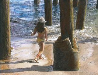 Randy Sprout; Little Jessica And Her Ha..., 2011, Original Drawing Pen, 10 x 8.5 inches. Artwork description: 241  8. 5X10 Pen & Ink w/ Pastels # 140 Paper I just now got back from Malibu Pier where I met Jessica and her hat playing with her Mom and an egg under the Malibu Pier. Late afternoon sun and a lot of sparkle. Her mom is going to ...