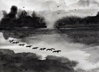 Randy Sprout; Breakfast Flight, 2019, Original Painting, 7 x 5 inches. Artwork description: 241 5X7 Sumi Ink on  140 Arches Hot Pressed: This painting was done as a 6 minute demo for CYC Art Group. I started by painting wet into wet and just kept painting until the paper was dry. ...