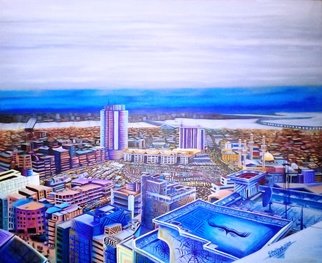 Rasheed Amodu; Lagos Island To Mainland, 2019, Original Painting Acrylic, 60 x 49 inches. Artwork description: 241 Lagos Island to Mainland: Three Gateways is an acrylic on canvas landscape painting of parts of Lagos Island with Lagos Mainland in the horizon. One of my answers to the question on whether I do landscape on big canvas or not by art critics and patrons among ...