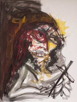 Raul Canestro Caballero; MAN WITH CROSS, 2015, Original Painting Ink, 46.8 x 61 cm. Artwork description: 241 Painting Ink on paper Arches 300 g/ m2                                                              ...