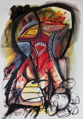 Raul Canestro Caballero; RED PAINTER, 2015, Original Painting Ink, 70 x 100 cm. Artwork description: 241  Painting Ink and Watercolor on paper Cartiera Magnani 550 gm2...