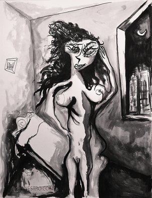 Raul Canestro Caballero; THE NIGHT, 2015, Original Painting Ink, 46.8 x 61 cm. Artwork description: 241  Painting Ink on paper Arches 300 g/ m2                                                                                     ...