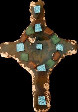 Rayana Dissel; Resin Celtic Cross, 2021, Original Other, 4 x 6 inches. Artwork description: 241 Unique Celtic inspired Resin Cross, with tile accents in turquoise, and fall colors. I made this Cross with my own homemade mold, and added beveled edges for effect.   ...