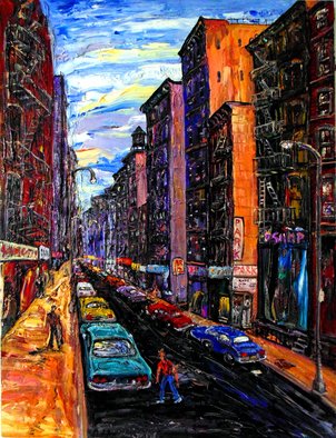 Arthur Robins; BLOCK BELOW CANAL 3, 2012, Original Painting Oil, 30 x 40 inches. Artwork description: 241     CITYSCAPE, NEW YORK CITY, NEW YORK ART, NEW YORK ARTIST, TRIBECA, SOHO, TIMES SQUARE, BUILDINGS, CARS, STREET, STREET ART,  ABSTRACT, SURREAL,  EXPRESSIONISM, ABSTRACT, LANDSCAPE, COLORFUL, RICH COLORS, JOYFUL,  FIGURATIVE, SURREAL, HAPPY, LOVE, TRUTH   ...
