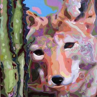 Rossana Currie; Sweet Coyote, 2011, Original Painting Oil, 24 x 24 inches. Artwork description: 241  Our favorite vagabonds of the desert landscape. This painting has a black metal frame....