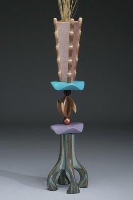 Robert Hargrave; Vertical Story, 2007, Original Sculpture Wood, 12 x 42 inches. Artwork description: 241  Vertical Story is a sculpture that functions as a Vase.  It utilizes many techniques and materials such as walnut, birch and Luan plywoods that are dyed, bleached, and painted.  ...