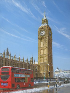 Richard Harpum; Winter Morning, Big Ben, ..., 2014, Original Painting Acrylic, 12 x 16 inches. Artwork description: 241  This painting shows the iconic Elizabeth Tower which houses the famous Big Ben - the name of the giant bell at the top of the tower, which is 96 metres ( 315 feet) high. It stands at the north end of the Houses of Parliament, also know as the ...