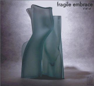 R H Jannini Iv; Fragile Embrace, 2003, Original Glass, 6 x 8 inches. Artwork description: 241 Freeformed/ Frosted/ Illuminated Float Glass -  abstract human form of two pieces standing separately but are visually entwined...