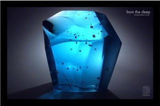 R H Jannini Iv; From The Deep, 2003, Original Glass Cast, 13 x 13 cm. Artwork description: 241 Heavy Coldworked Cast Glass with Air Inclusions - the polished faceted surfaces blend with the natural surfaces to accent the bubbles within....