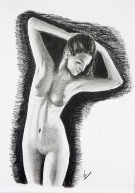 Ricardo Saraiva; Nude, 2014, Original Drawing Charcoal, 30 x 42 cm. Artwork description: 241   nude, charcoal, woman, graphite, paper  ...