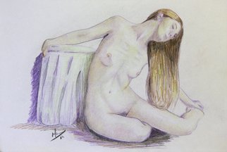 Ricardo Saraiva; Nude On Color Pensil, 2014, Original Drawing Pencil, 21 x 30 inches. Artwork description: 241  nude, pensil, woman, graphite, paper, color ...