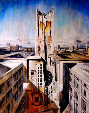 Riccardo Rossati; The City, 2011, Original Painting Oil, 130 x 160 cm. Artwork description: 241  Imaginary view of urban center.  ...