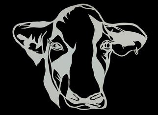 Riley Young; Cow, 2022, Original Paper, 12 x 8 inches. Artwork description: 241 Cow papercut overlay with black background. ...