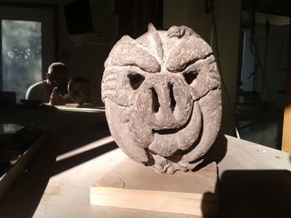 Peter Rivenburg; Javalina Gargoyle, 2010, Original Sculpture Stone, 6 x 11 inches. Artwork description: 241 Basalt stone Gargoyle head...