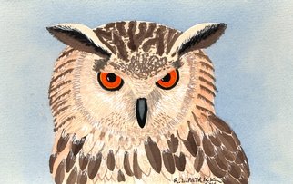 Ralph Patrick; Horned Owl, 2010, Original Watercolor, 10 x 6.2 inches. Artwork description: 241  Birds, Watercolor, Original ...