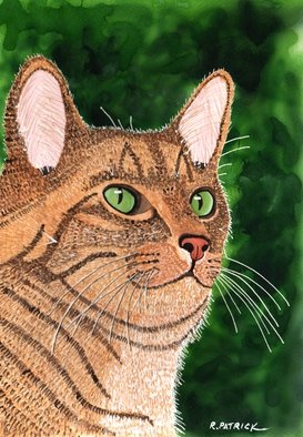 Ralph Patrick; Tan Tabby Portrait, 2012, Original Watercolor, 7 x 10.5 inches. Artwork description: 241  Cats, Watercolor, Original   ...