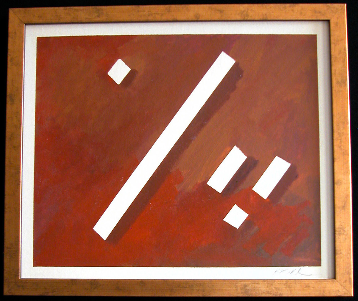 Robert Davis; Looking, 1979, Original Painting Acrylic, 21 x 18 inches. Artwork description: 241 Abstract painting on illustration board explores my interest in color and texture, and how they influence one another.  Diagonal strips of white illustration board pop out of a field of smokey reds and browns.  Shadowing under white strips creates a three- dimensional effect.  Wood frame is finished ...