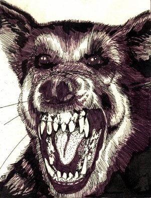 Robert Bledsaw; Wild Dog, 1981, Original Illustration, 3 x 4 inches. Artwork description: 241 This untimid wolf- hound illustration appeared in Judges Guild' s 