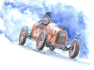 Roberto Echeverria; 100 Years Old Race Car, 2015, Original Watercolor, 21 x 15.7 cm. Artwork description: 241  Watercolor on paper ...