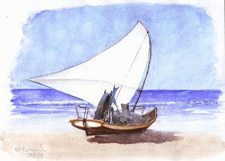 Roberto Echeverria; Fishing Boat, 2015, Original Watercolor, 29.7 x 21 cm. Artwork description: 241             Watercolor on paper            ...
