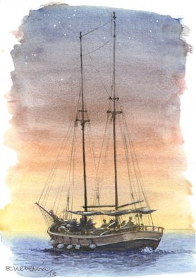 Roberto Echeverria; Schooner, 2015, Original Watercolor, 29.7 x 21 cm. Artwork description: 241                 Watercolor on paper                ...