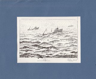 Roberto Trigas; Fog, 2016, Original Drawing Ink, 20 x 18 cm. Artwork description: 241  I sailed all the seas for 17 years. This drawing was made on board in the South Atlantic ...
