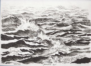 Roberto Trigas; Paralell 40, 2016, Original Drawing Ink, 28 x 21 cm. Artwork description: 241  I sailed all the seas for 17 years. This drawing was made on board in the South Atlantic ...