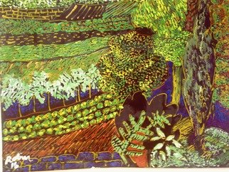 Roberto Trigas; Terraced Vineyards, 2016, Original Painting Encaustic, 35 x 27 cm. Artwork description: 241   In Galicia the terrain is very sloppy and vineyards are grown in terraces, surrounded by other crops and vegetation, giving the landscape a very colourful image ...