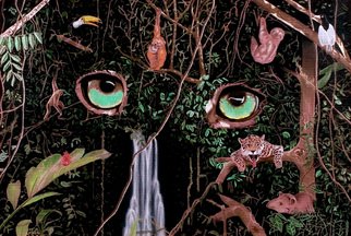 Robert Ball; Jungle Eyes, 2013, Original Drawing Pencil, 11 x 17 inches. Artwork description: 241  The jungle has eyes! ...