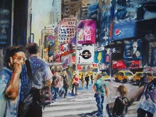 Adriana Guidi; Mels New York City, 2011, Original Watercolor, 10 x 13 inches. Artwork description: 241  people, watercolor on illustration board , New York City, traffic, street, buildings, city, people crossing the street ...