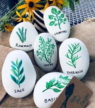 Susan Hammond; Painted Herb Rocks, 2020, Original Crafts, 1 x 2 inches. Artwork description: 241 Hand painted herb rocks for your garden or home. Each rock is between 1- 2 inches each. Each set comes with 6 rocks with a burlap bag for keeping. ...