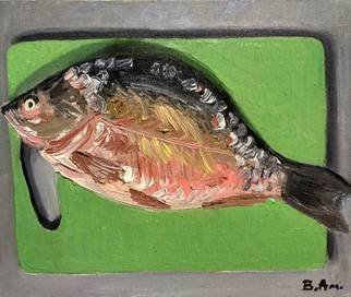Vadim Amelichev; Fish On Cutting Board, 2016, Original Painting Oil, 30 x 25 cm. 