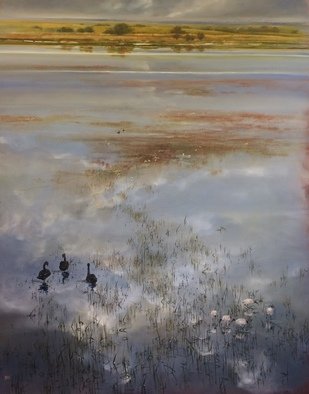 Rod Bax; Bool Lagoon Revisited, 2018, Original Painting Oil, 120 x 150 cm. Artwork description: 241 a sense of place in the wetlands of south east South Australia ...