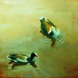 Rod Bax; Breakfast On The Yarra, 2010, Original Painting Oil, 40 x 40 cm. Artwork description: 241  swamp hens on yarra river melbourne ...