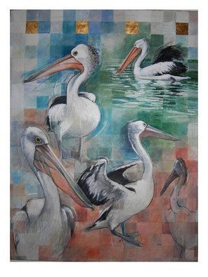 Rod Bax; Pelican Study, 2014, Original Mixed Media, 80 x 110 cm. Artwork description: 241  oil painting wildlife ...