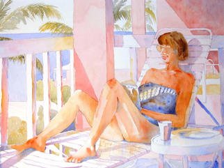 Roderick Brown, 'After Breakfast Bermuda', 2003, original Watercolor, 24 x 18  inches. Artwork description: 2793 Bermuda is breathtaking in its beauty. Everywhere you look is an inspiration to paint. The buildings are an exquisite shade of pink with white roofs. The pink is a result of the early building practice of using the pink coral sands. On vacation there was no better ...