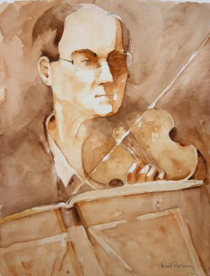 Roderick Brown, 'Eye On The Conductor', 2008, original Watercolor, 12 x 16  x 0.1 inches. Artwork description: 2103  Sepia tones were chosen for this portrait of a violinist ...