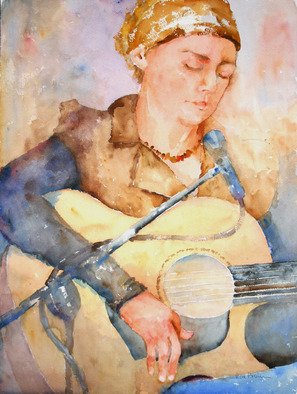 Roderick Brown, 'Georgie And Guitar', 2008, original Watercolor, 18 x 24  x 0.1 inches. Artwork description: 2103  Georgie playing at Wongan Hills in country Western Australia ...