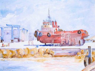 Roderick Brown, 'Out Of The Water', 2002, original Watercolor, 24 x 18  inches. Artwork description: 3138 Fremantle on the mouth of the Swan river is a busy seaport adjacent to Perth the capital of Western Australia. Fremantle is also a vibrant fishing port  and offers an enviable lifestyle to its residents. Ship repair facilties are part of this scene and are the subject ...