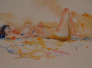 Roderick Brown, 'Reclining Nude', 2003, original Watercolor, 24 x 18  inches. Artwork description: 2448 A bright vibrant friendly personality captured in a relaxed pose. A watercolour nude painting....