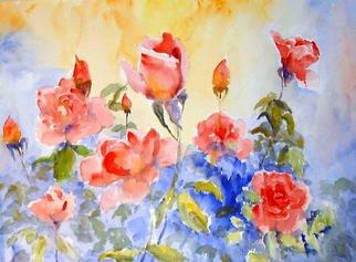 Roderick Brown, 'Roses In Bloom', 2003, original Watercolor, 24 x 18  x 2 inches. Artwork description: 3138 Beautiful roses flowering in our garden on a bright sunny day ...
